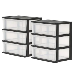 Iris Nesting Stacking Wide Chest, 3 Drawers, 29 Qt, Black, Set Of 2 Chests