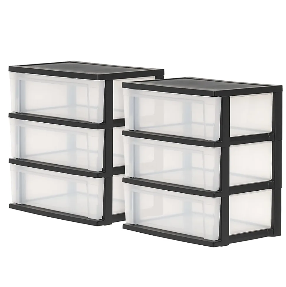 Iris Nesting Stacking Wide Chest, 3 Drawers, 29 Qt, Black, Set Of 2 Chests
