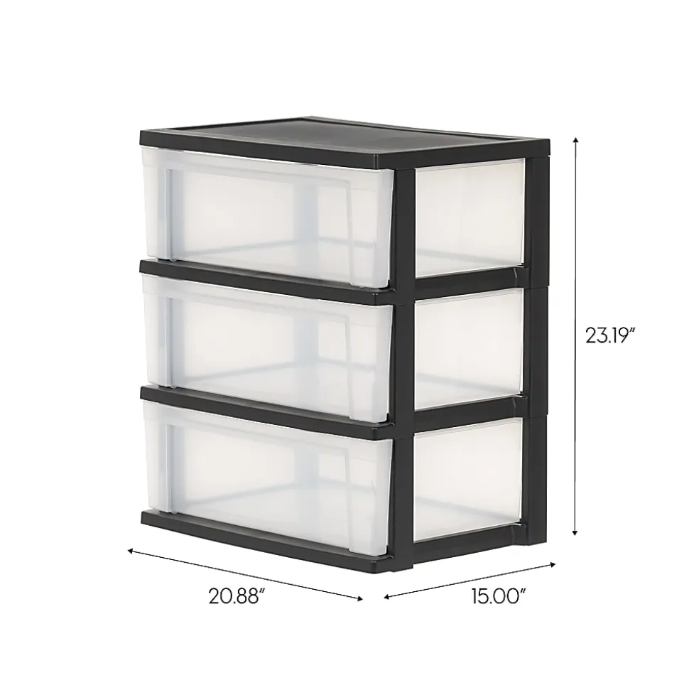Iris Nesting Stacking Wide Chest, 3 Drawers, 29 Qt, Black, Set Of 2 Chests