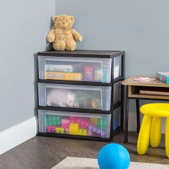 Iris Nesting Stacking Wide Chest, 3 Drawers, 29 Qt, Black, Set Of 2 Chests
