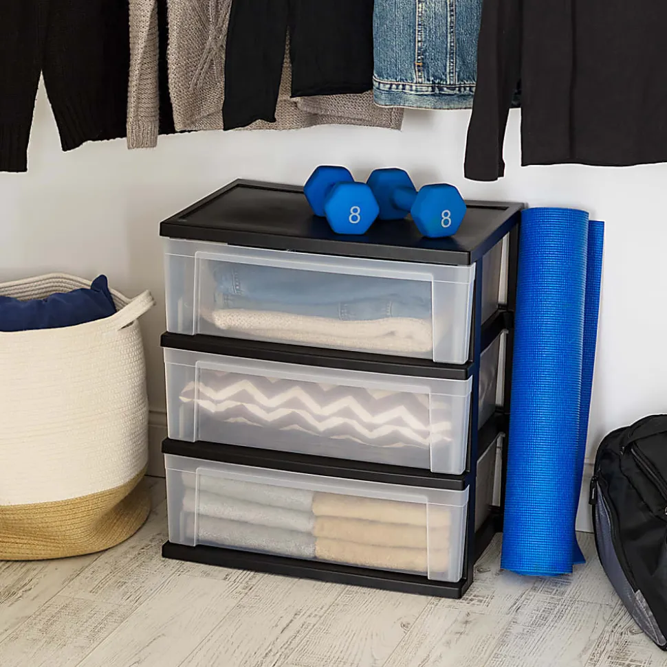 Iris Nesting Stacking Wide Chest, 3 Drawers, 29 Qt, Black, Set Of 2 Chests