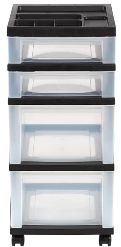 Iris® Plastic 4-Drawer Rolling Storage Cart, 26 7/16