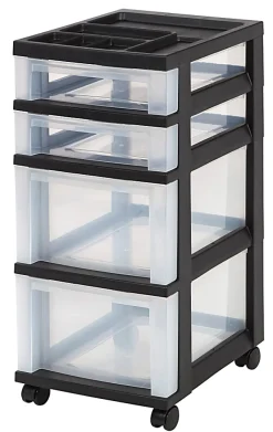Iris® Plastic 4-Drawer Rolling Storage Cart, 26 7/16