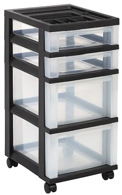 Iris® Plastic 4-Drawer Rolling Storage Cart, 26 7/16