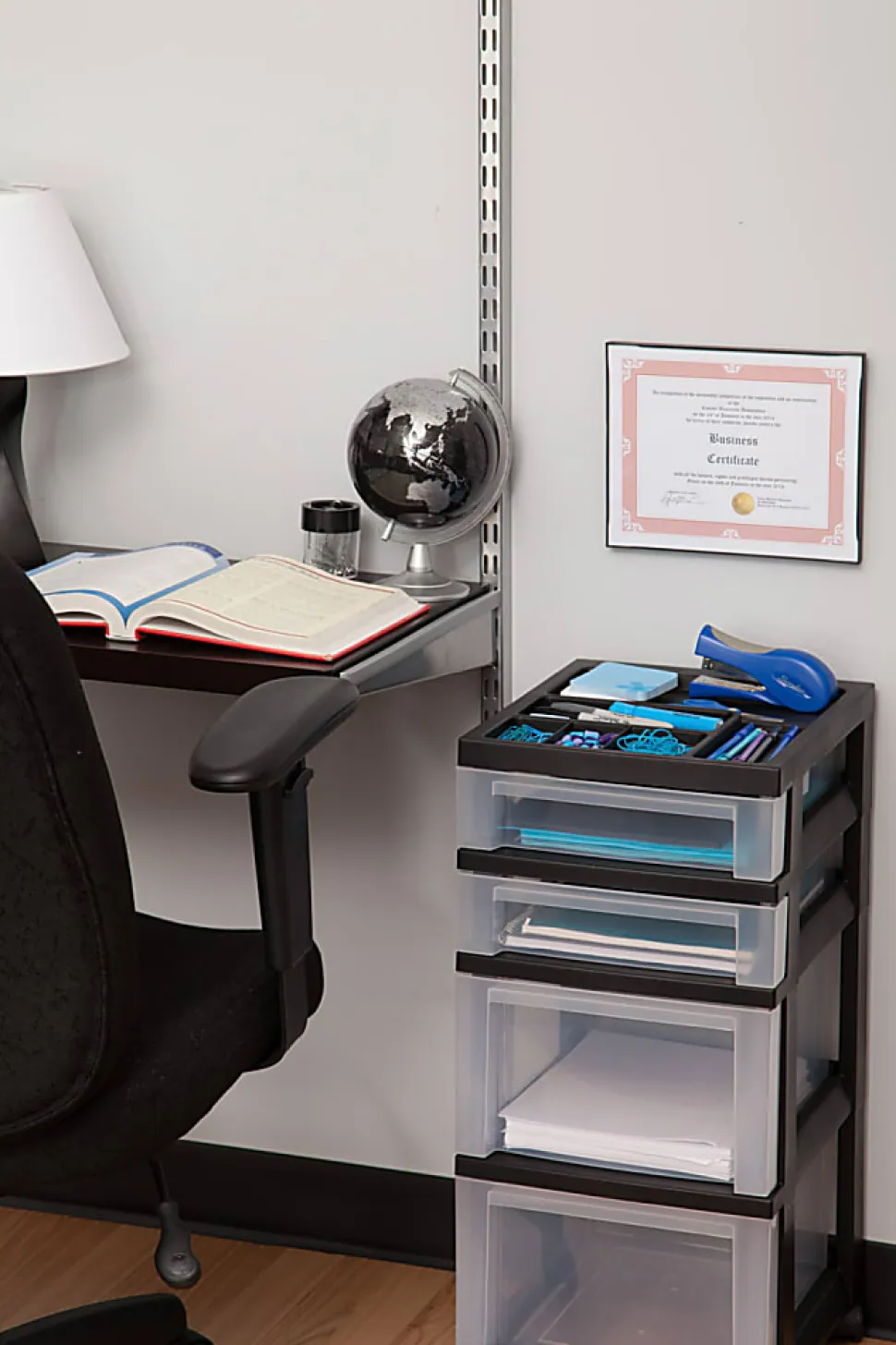 Iris® Plastic 4-Drawer Rolling Storage Cart, 26 7/16"H x 12 1/8"W x 14 15/16"D, Clear/Black