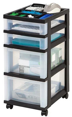 Iris® Plastic 4-Drawer Rolling Storage Cart, 26 7/16