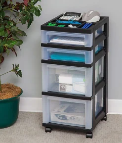 Iris® Plastic 4-Drawer Rolling Storage Cart, 26 7/16