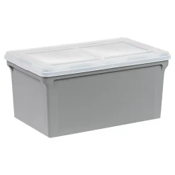 Iris® Plastic Letter-Sized Split Lid File Box, 44 Quart, 24”L x 20-1/16”W x 16-3/16”H, Gray