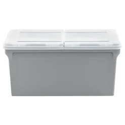 Iris® Plastic Letter-Sized Split Lid File Box, 44 Quart, 24”L x 20-1/16”W x 16-3/16”H, Gray