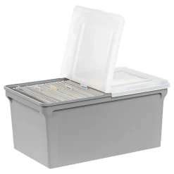 Iris® Plastic Letter-Sized Split Lid File Box, 44 Quart, 24”L x 20-1/16”W x 16-3/16”H, Gray