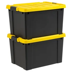Iris Remington Heavy Duty Store-It-All Tote, 78 Qt, Black/Yellow, Pack Of 2 Totes