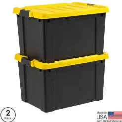 Iris Remington Heavy Duty Store-It-All Tote, 78 Qt, Black/Yellow, Pack Of 2 Totes