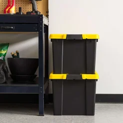 Iris Remington Heavy Duty Store-It-All Tote, 78 Qt, Black/Yellow, Pack Of 2 Totes