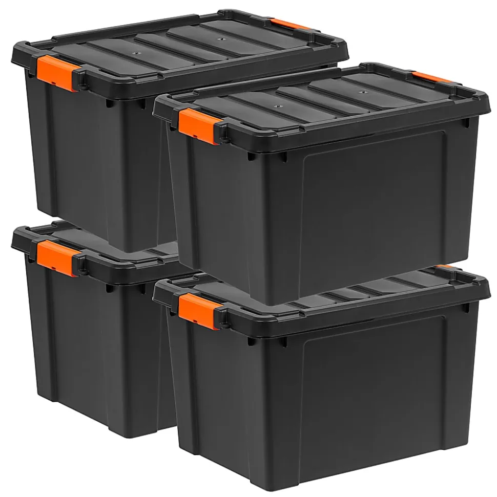 Iris® Remington Heavy Duty Store-It-All Totes, 19 Gallon, Black, Set Of 4 Totes