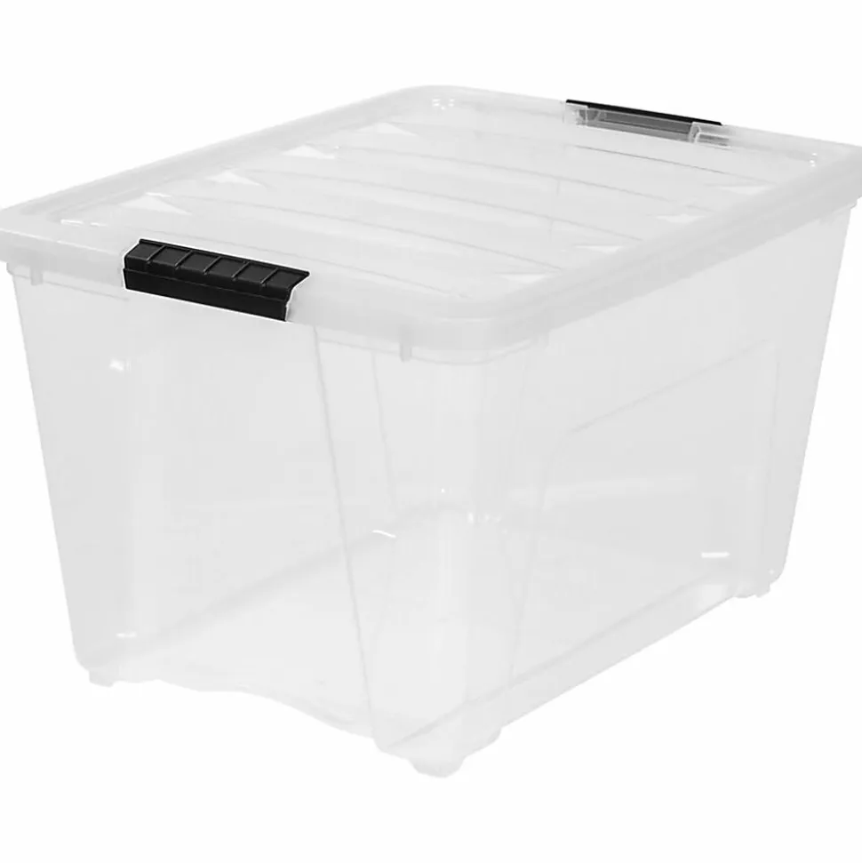 Iris® Stackable Clear Storage Boxes, 22" x 16 1/2" x 13", Clear, Black, Case Of 6