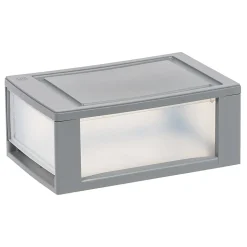 IrisĀ® Stackable Storage Bins With Drawers, 5-7/16"H x 8-1/2"W x 13-1/8", Gray, Set Of 5 Bins