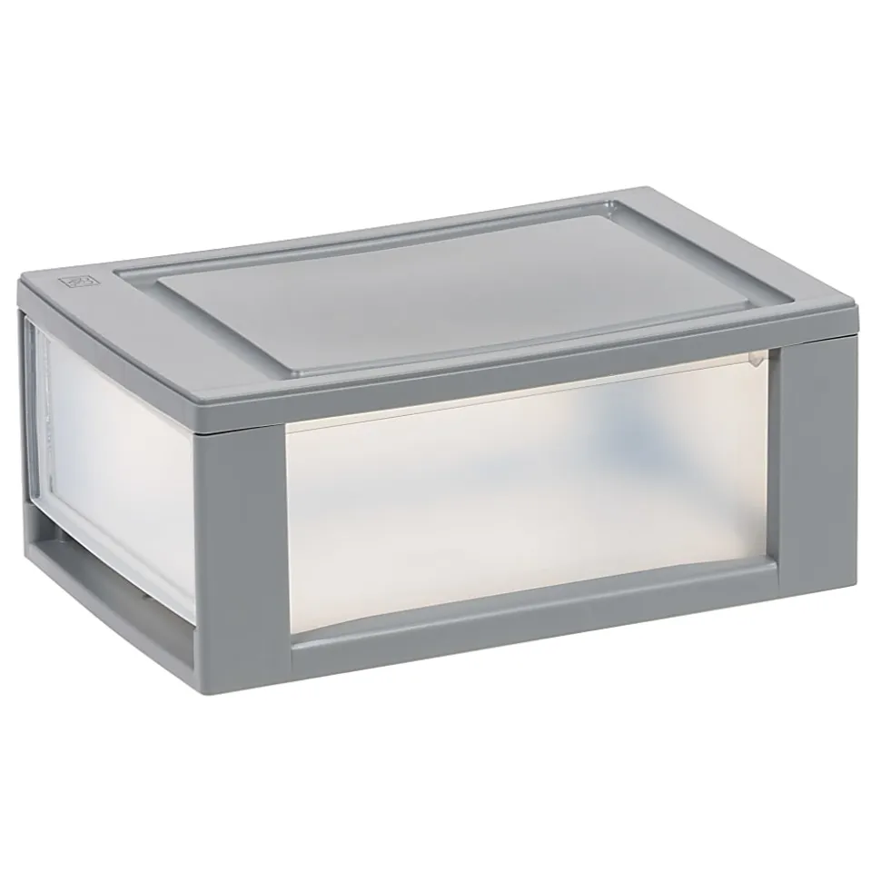 Iris® Stackable Storage Bins With Drawers, 5-7/16"H x 8-1/2"W x 13-1/8", Gray, Set Of 5 Bins