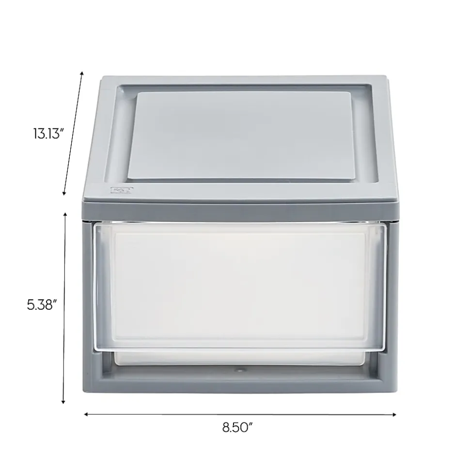 Iris® Stackable Storage Bins With Drawers, 5-7/16"H x 8-1/2"W x 13-1/8", Gray, Set Of 5 Bins