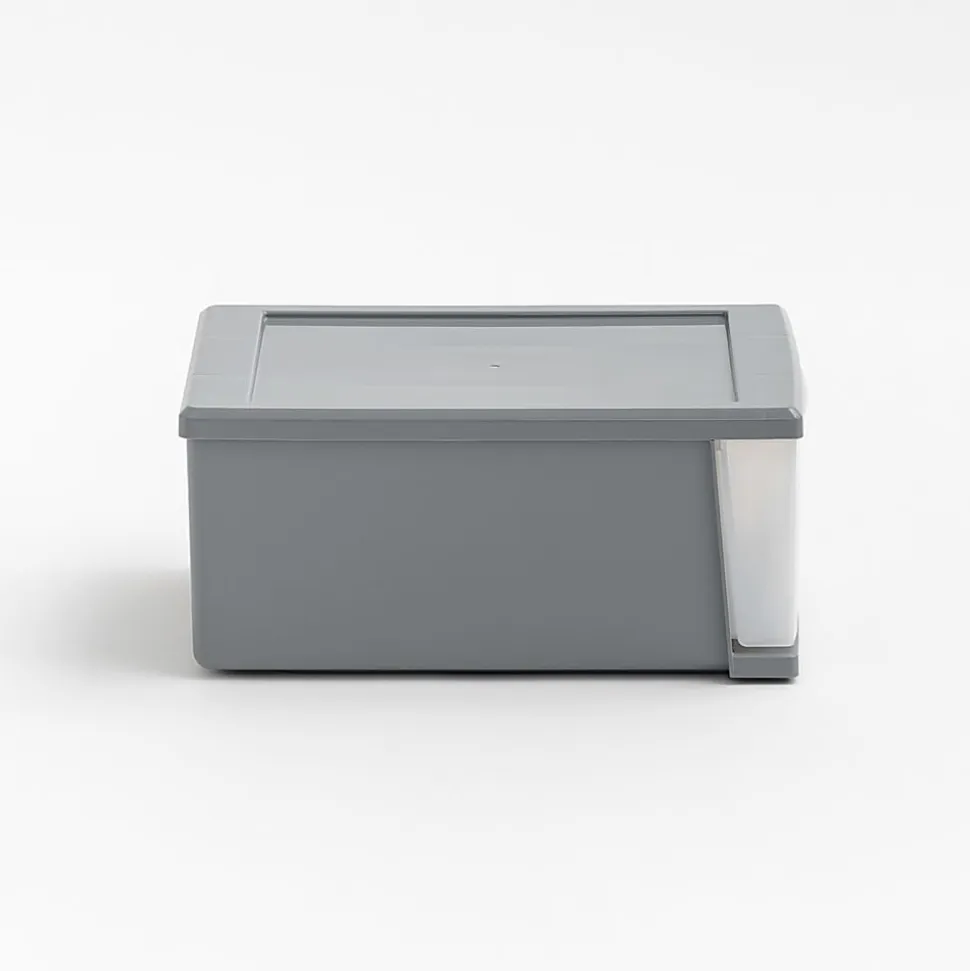 Iris® Stackable Storage Bin With Drawer, 5-13/16"H x 8-3/4"W x 12-3/4"D, Gray