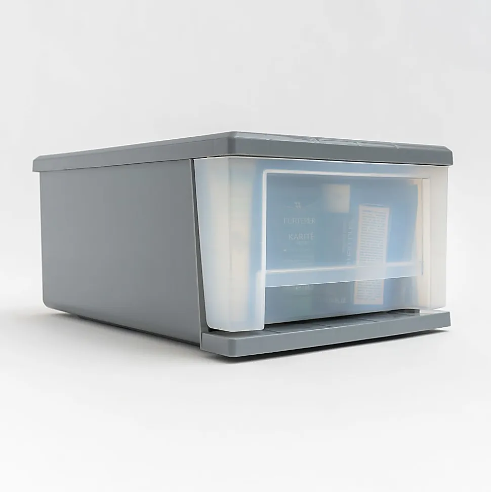 Iris® Stackable Storage Bin With Drawer, 5-13/16"H x 8-3/4"W x 12-3/4"D, Gray