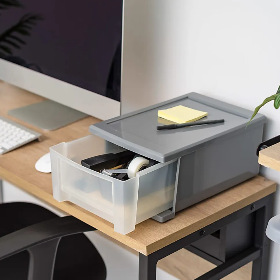 Iris® Stackable Storage Bin With Drawer, 5-13/16"H x 8-3/4"W x 12-3/4"D, Gray