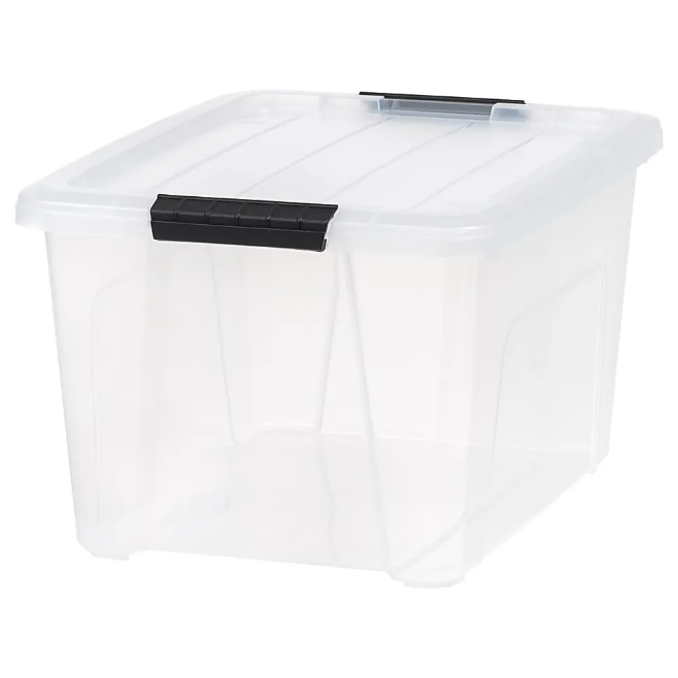 Iris Stack And Pull Totes, 32 Qt, Clear, Set Of 6 Totes