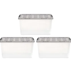 Iris® Stack & Pull™ Storage Boxes, 18 Gallon, Clear/Gray, Set Of 3 Boxes