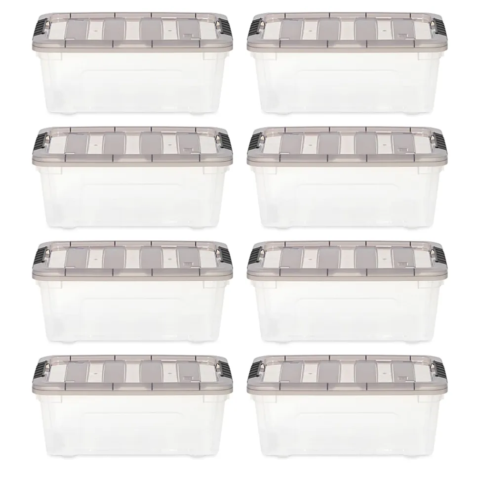 Iris® Stack & Pull™ Storage Boxes, 3.14 Gallon, Clear/Gray, Set Of 8 Boxes