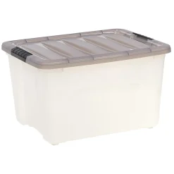 Iris® Stack & Pull™ Storage Boxes, 10 Gallon, Clear/Gray, Set Of 5 Boxes