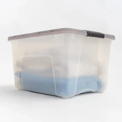 Iris® Stack & Pull™ Storage Boxes, 10 Gallon, Clear/Gray, Set Of 5 Boxes