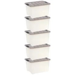 Iris® Stack & Pull™ Storage Boxes, 10 Gallon, Clear/Gray, Set Of 5 Boxes