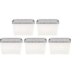 Iris® Stack & Pull™ Storage Boxes, 10 Gallon, Clear/Gray, Set Of 5 Boxes