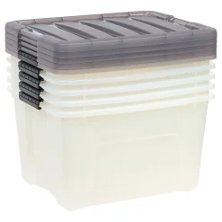 Iris® Stack & Pull™ Storage Boxes, 10 Gallon, Clear/Gray, Set Of 5 Boxes