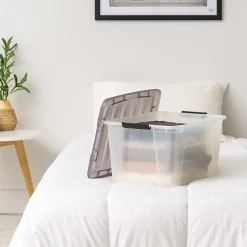 Iris® Stack & Pull™ Storage Boxes, 10 Gallon, Clear/Gray, Set Of 5 Boxes