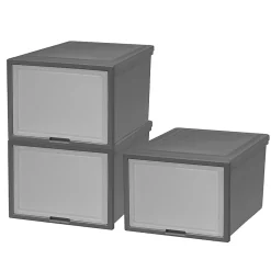 Iris® Storage Bins With Sliding Doors, 14-1/4" x 16-1/8", Gray, Set Of 3 Bins