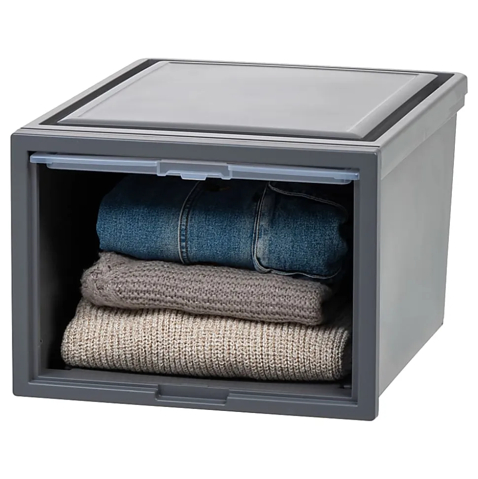Iris® Storage Bins With Sliding Doors, 14-1/4" x 16-1/8", Gray, Set Of 3 Bins