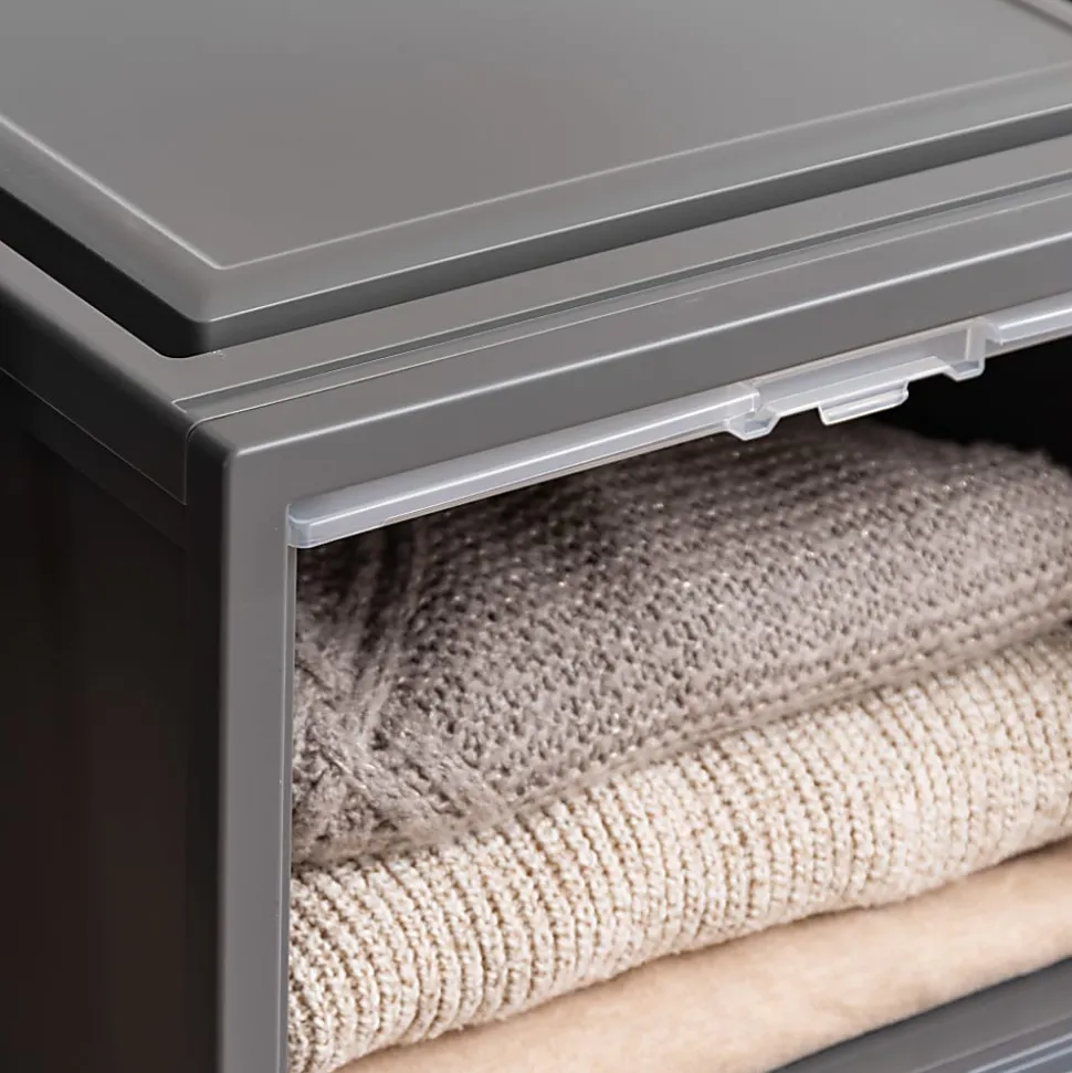 Iris® Storage Bins With Sliding Doors, 14-1/4" x 16-1/8", Gray, Set Of 3 Bins