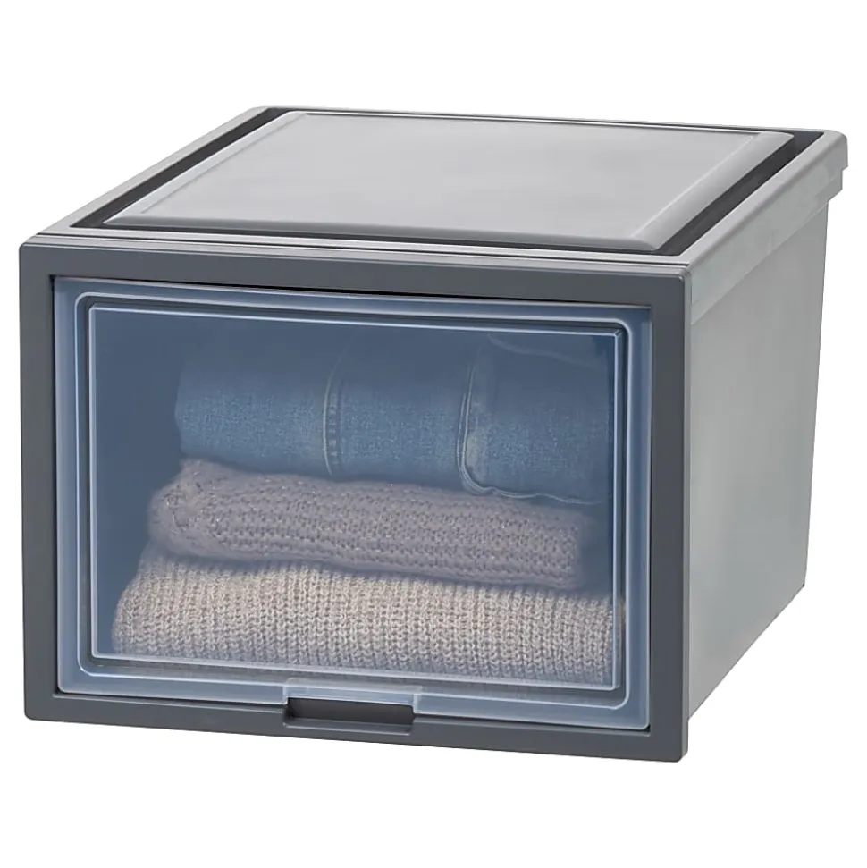 Iris® Storage Bins With Sliding Doors, 14-1/4" x 16-1/8", Gray, Set Of 3 Bins