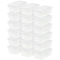 Iris Storage Boxes With Lids, 4-15/16”H x 8-1/4”W x 14-1/4”D, Clear, 18 pack