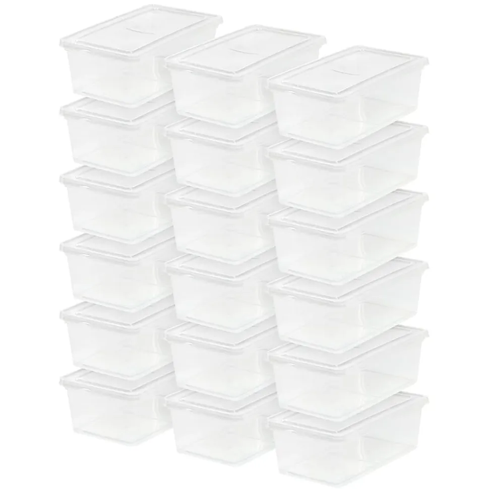 Iris Storage Boxes With Lids, 4-15/16”H x 8-1/4”W x 14-1/4”D, Clear, 18 pack