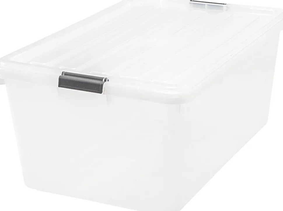 Iris® Storage Boxes With Lift-Off Lids, 26 1/10" x 17 1/2" x 11 1/4", Clear, Case Of 5