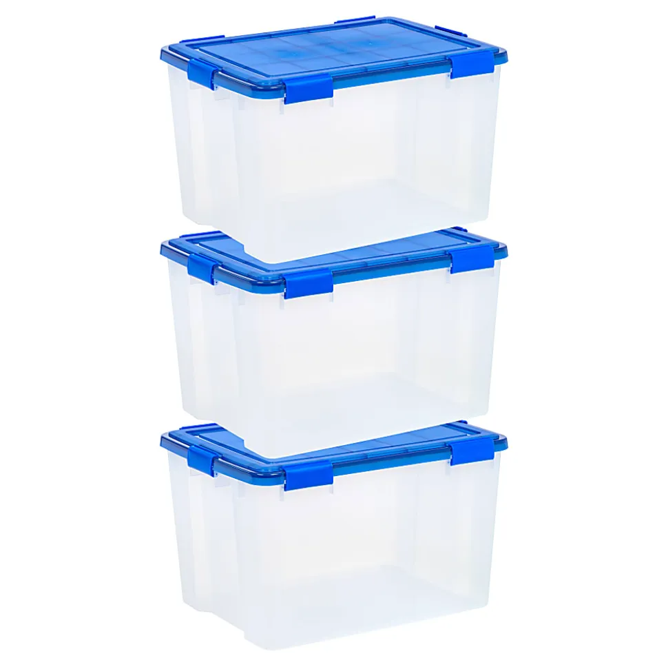 Iris Ultimate Weatherpro Storage Boxes, 23-5/8”L x 20-1/16”W x 16-3/16”H, 74 Qt, Clear, Set Of 3 Boxes