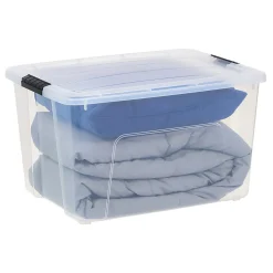 Iris USA® Buckled Boxes, 60 Qt, 22-1/16”L x 16-5/8”W x 13-1/16”H, Clear, Set Of 4 Boxes
