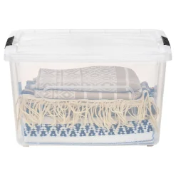 Iris USA® Buckled Boxes, 60 Qt, 22-1/16”L x 16-5/8”W x 13-1/16”H, Clear, Set Of 4 Boxes