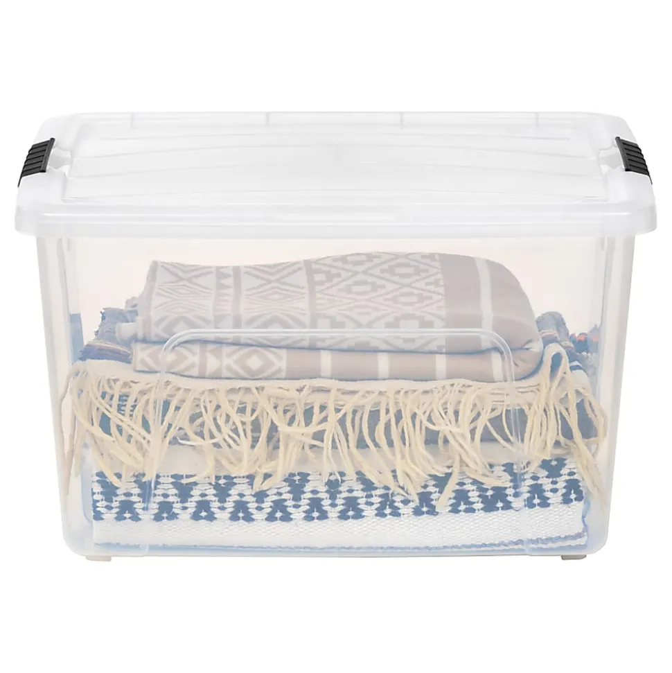 Iris USA® Buckled Boxes, 60 Qt, 22-1/16”L x 16-5/8”W x 13-1/16”H, Clear, Set Of 4 Boxes