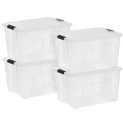 Iris USA® Buckled Boxes, 60 Qt, 22-1/16”L x 16-5/8”W x 13-1/16”H, Clear, Set Of 4 Boxes