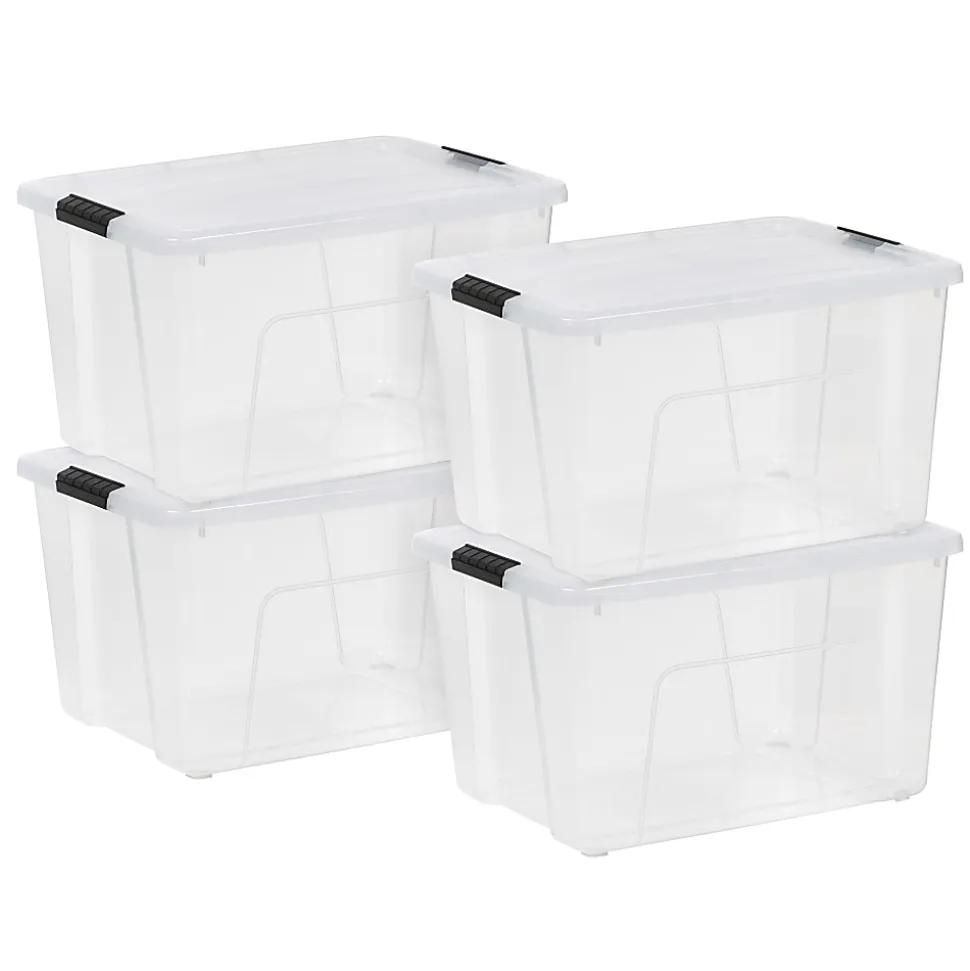Iris USA® Buckled Boxes, 60 Qt, 22-1/16”L x 16-5/8”W x 13-1/16”H, Clear, Set Of 4 Boxes