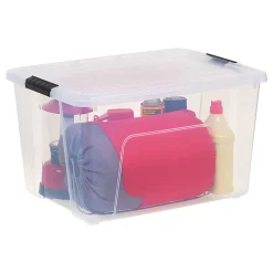 Iris USA® Buckled Boxes, 60 Qt, 22-1/16”L x 16-5/8”W x 13-1/16”H, Clear, Set Of 4 Boxes