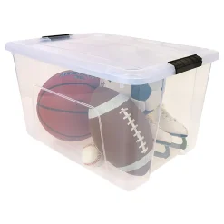Iris USA® Buckled Boxes, 60 Qt, 22-1/16”L x 16-5/8”W x 13-1/16”H, Clear, Set Of 4 Boxes