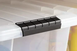 Iris USA® Buckled Boxes, 20.5 Qt, 19-1/16”L x 15-3/16”W x 9-1/4”H, Clear, Set Of 6 Boxes